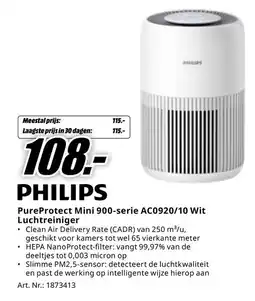 MediaMarkt Philips PureProtect Mini 900-serie AC0920/10 Wit Luchtreiniger aanbieding