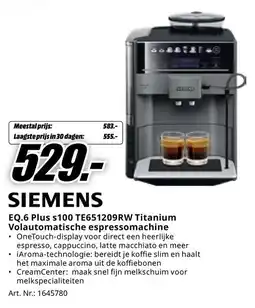 MediaMarkt Siemens EQ.6 Plus s100 TE651209RW Titanium Volautomatische espressomachine aanbieding