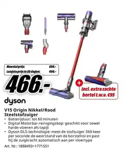 MediaMarkt dyson V15 Origin Nikkel/Rood Steelstofzuiger aanbieding
