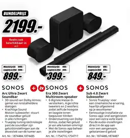MediaMarkt Sonos Arc Ultra Zwart Soundbar + Era 300 Zwart Multiroom-speaker + Sub 4.0 Zwart Subwoofer aanbieding