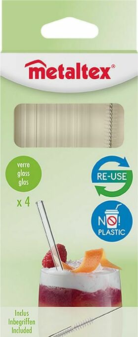 Makro Metaltex Rietjes herbruikbaar 15 cm transparant 4 stuks aanbieding