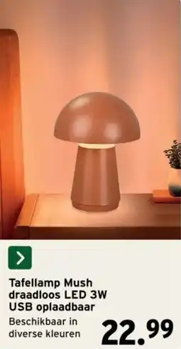 GAMMA Tafellamp Mush draadloos LED 3W USB oplaadbaar aanbieding