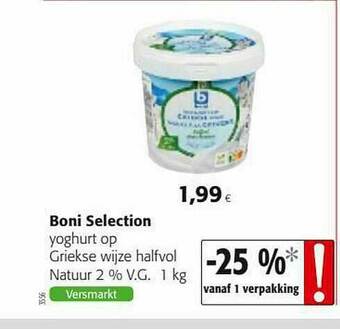 Colruyt Boni Selection Yoghurt Op Griekse Wijze aanbieding