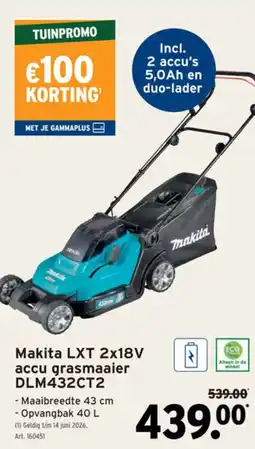 GAMMA Makita lxt 2x18v accu grasmaaier dlm432ct2 aanbieding