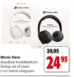 Colruyt Music Hero draadloze hoofdtelefoon Skidup wit of zwart aanbieding