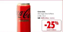 Colruyt Coca-Cola Zero Sugar Zero Caffeine in blik 33 cl aanbieding