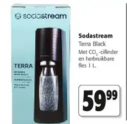 Colruyt Sodastream Terra Black Met CO2₂-cillinder en herbruikbare fles 1 L aanbieding