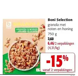 Colruyt Boni Selection granola met noten en honing 750 g aanbieding