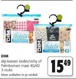 Colruyt DIM slip katoen Jardin/vichy of Palmbomen maat 40/42 3 stuks aanbieding
