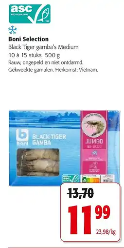 Colruyt Boni Selection Black Tiger gamba’s Medium 10 à 15 stuks 500 g aanbieding