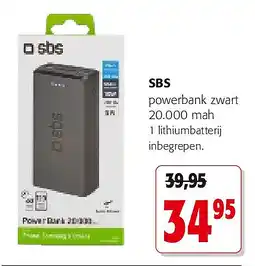 Colruyt SBS powerbank zwart 20.000 mah aanbieding