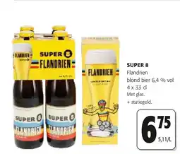 Colruyt SUPER 8 Flandrien blond bier 6,4 % vol 4 x 33 cl aanbieding