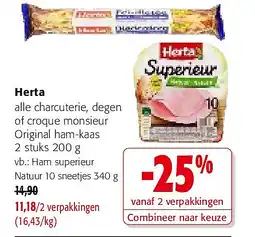 Colruyt Herta Ham superieur Natuur 10 sneetjes 340 g aanbieding