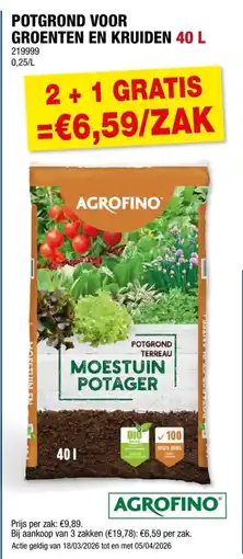 Hubo Agrofino Potgrond voor Groenten en Kruiden aanbieding