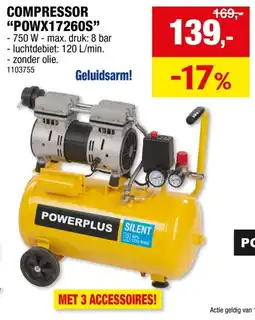 Hubo PowerPlus Compressor POWX17260S aanbieding