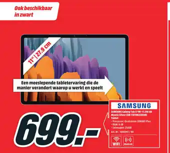 MediaMarkt Samsung Galaxy Tab S7 Wi-Fi 256 GB Mystic Silver (SM-T870NZSEEUB) Tablet aanbieding