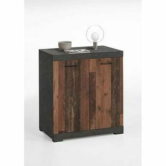 Leen Bakker Dressoir Bristol 2 deuren - bruin/donkergrijs - 90x80x35 cm - Leen Bakker aanbieding