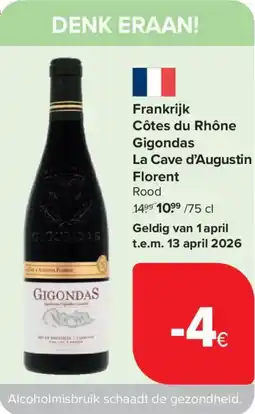 Carrefour Frankrijk Côtes du Rhône Gigondas La Cave d'Augustin Florent aanbieding