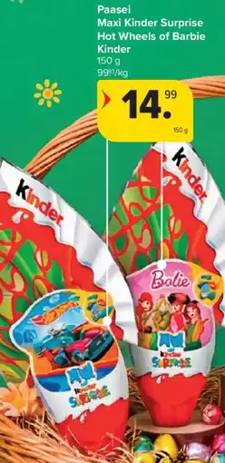 Carrefour Paasei Maxi Kinder Surprise Hot Wheels of Barbie Kinder aanbieding