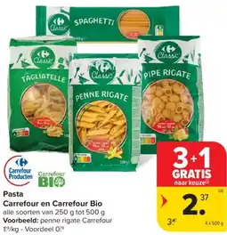 Carrefour Pasta Carrefour en Carrefour Bio aanbieding
