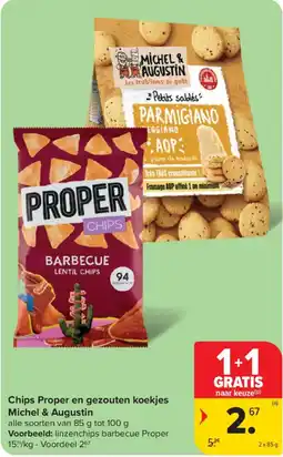 Carrefour Chips Proper en gezouten koekjes Michel & Augustin aanbieding
