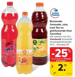 Carrefour Bruisende limonade, cola, Iced Tea en geïnfuseerde thee Carrefour aanbieding