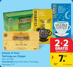 Carrefour Infusie of thee Twinings en Clipper aanbieding