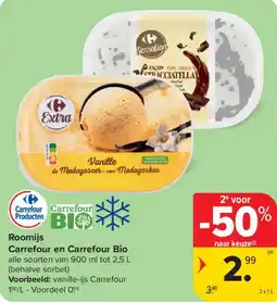 Carrefour Market Roomijs Carrefour en Carrefour Bio aanbieding
