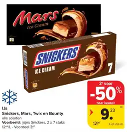 Carrefour Market IJs Snickers, Mars, Twix en Bounty aanbieding
