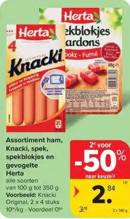 Carrefour Market Assortiment ham, Knacki, spek, spekblokjes en gevogelte Herta aanbieding