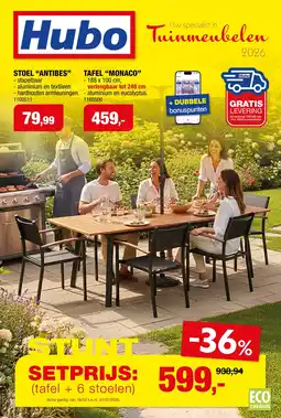 Hubo Tafel Monaco + 6 Stoelen Antibes setprijs aanbieding