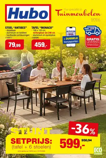 Tafel Monaco + 6 Stoelen Antibes setprijs