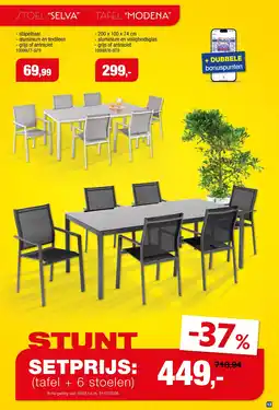 Hubo 6 Stoelen Selva en Tafel Modena aanbieding