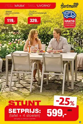 Hartman 4 Stoelen Aruba + Tafel Livorno