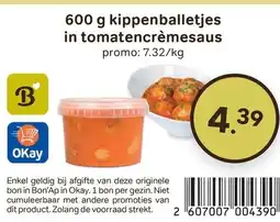 Bon Ap Kippenballetjes in tomatencrèmesaus promo: 7.32/kg aanbieding