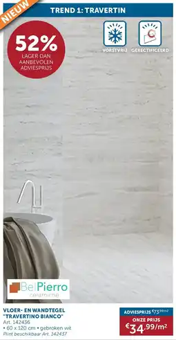 Zelfbouwmarkt VLOER- EN WANDTEGEL TRAVERTINO BIANCO aanbieding