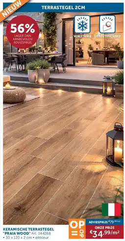 Zelfbouwmarkt KERAMISCHE TERRASTEGEL PRAIA WOOD aanbieding