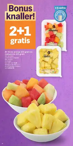 Albert Heijn AH Verse ananas 250 gram en meloenmix 225 gram aanbieding