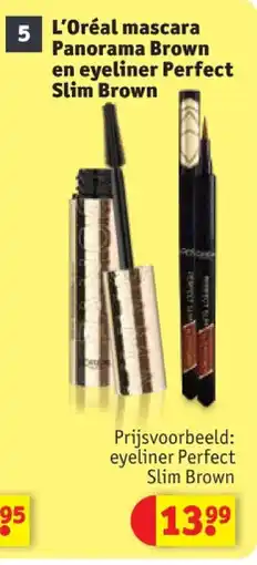 Kruidvat L’Oréal mascara Panorama Brown en eyeliner Perfect Slim Brown aanbieding