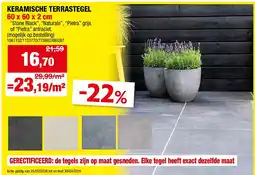 Hubo KERAMISCHE TERRASTEGEL 60 x 60 x 2 cm aanbieding
