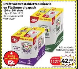 Kruidvat Dreft vaatwastabletten Miracle en Platinum gigapack aanbieding