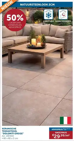 Zelfbouwmarkt KERAMISCHE TERRASTEGEL DOLOMITI GREIGE aanbieding