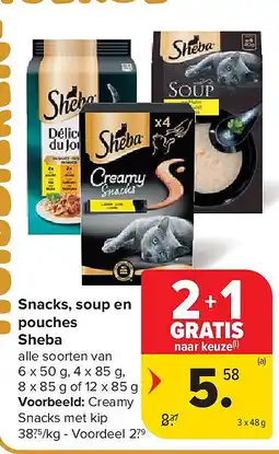 Carrefour Snacks, soup en pouches Sheba aanbieding
