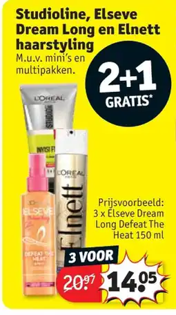 Kruidvat Studioline, Elseve Dream Long en Elnett haarstyling aanbieding