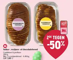 Delhaize Suiker-, rozijnen- of chocoladebrood aanbieding