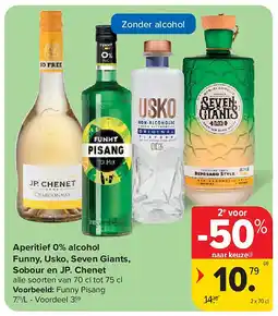 Carrefour Aperitief 0% alcohol Funny, Usko, Seven Giants, Sobour en JP. Chenet aanbieding
