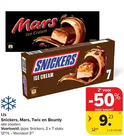 Carrefour IJs Snickers, Mars, Twix en Bounty aanbieding