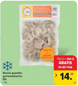 Carrefour Rauwe gepelde garnaalstaarten Ebi aanbieding