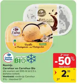 Carrefour Roomijs Carrefour en Carrefour Bio aanbieding