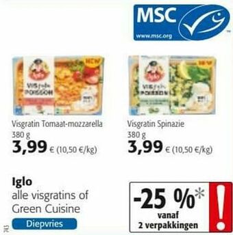 Colruyt Iglo alle visgratins of green cuisine aanbieding
